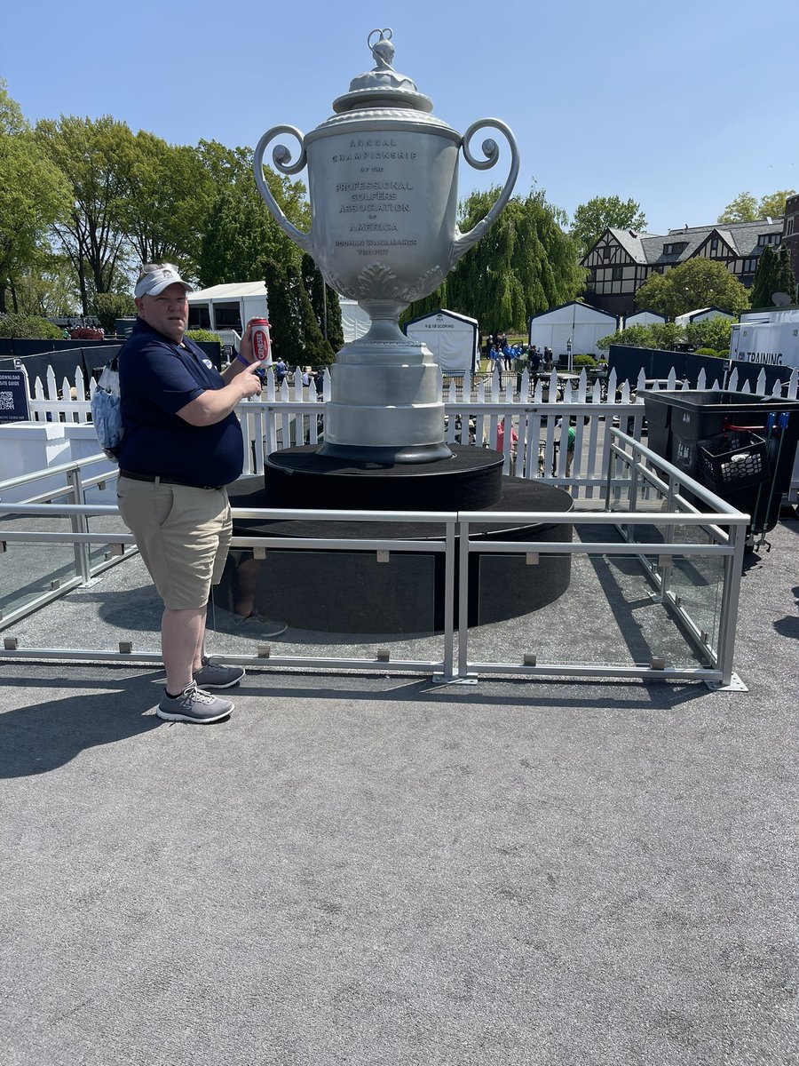 john_vay's tweet photo. So I went to the PGA Championship today and thought I should brought along some championship beer since they do not sell it on the grounds. Was able to meet @deanjonesGBH #redeye #hometown @GeneseeBrewery https://t.co/uZMhvoyIYs