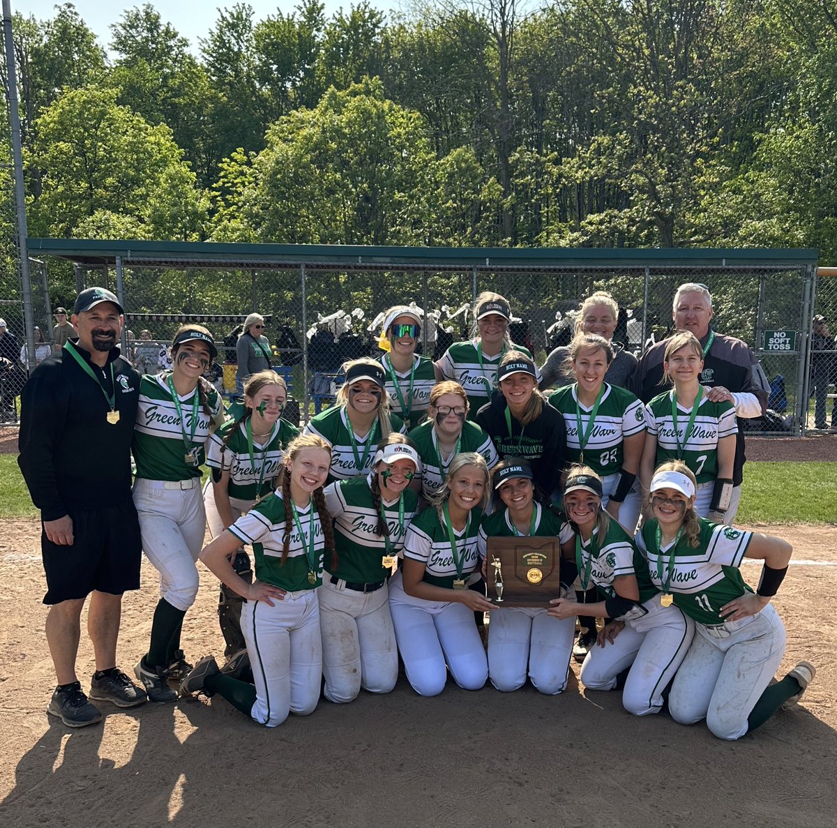 NamerAthletics's tweet photo. District Champions! Congratulations @HolyName_SB on defeating Cloverleaf 9-3. See you at Regionals Namer Nation!Let’s go Green Wave! #NamerPride #AllHail @HNGreenwave https://t.co/q8fdofcwl9