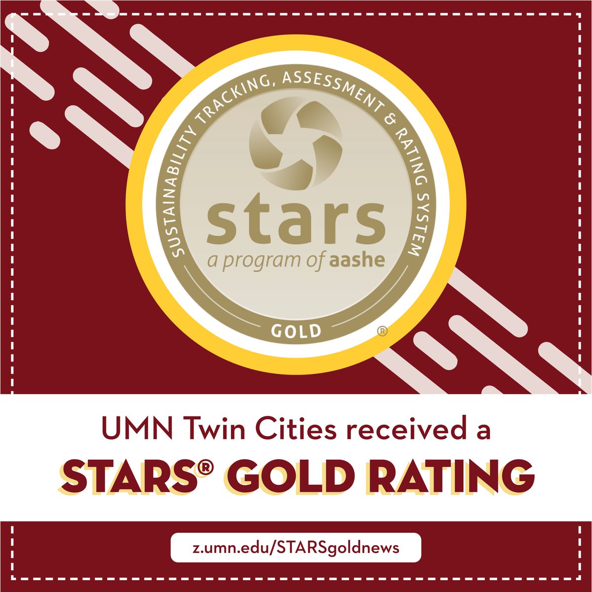 UMNSustain's tweet photo. The University of Minnesota Twin Cities earned a STARSยฎ Gold rating in recognition of its sustainability achievements from the Association for the Advancement of Sustainability in Higher Education (@AASHENews)! https://t.co/7lNAIgxE2f #UMNproud @UMNews #aashestars #sustainability https://t.co/a22kgmotxj