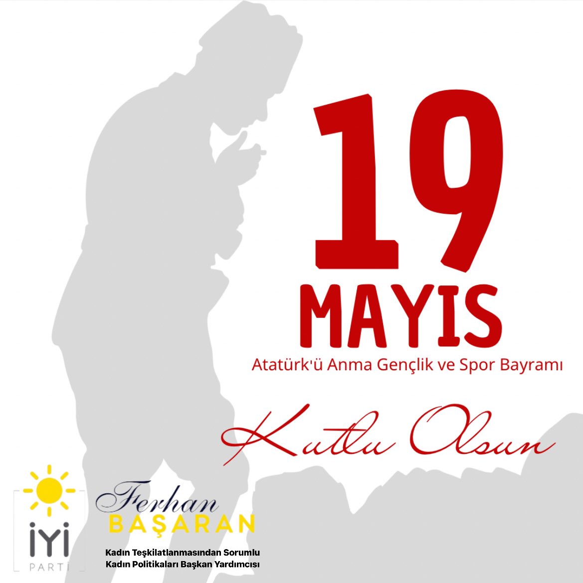 Gençlerimizin ve aziz milletimizin 19 Mayıs Atatürk'ü Anma Gençlik ve Spor Bayramı'nı en içten duygularımla kutlar, başta Büyük Önderimiz Gazi Mustafa Kemal Atatürk olmak üzere tüm şehit ve gazilerimizi saygıyla anarım. 🇹🇷
<a href="/meral_aksener/">Meral Akşener</a> 
<a href="/iyiparti/">İYİ Parti</a> 
#19Mayıs1919