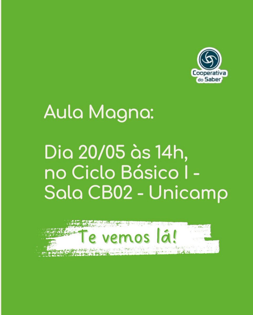 Coopsaber's tweet photo. Aula Magna! É sábado, no Ciclo Básico da Unicamp, 14h,vem!! https://t.co/L6mequiCue