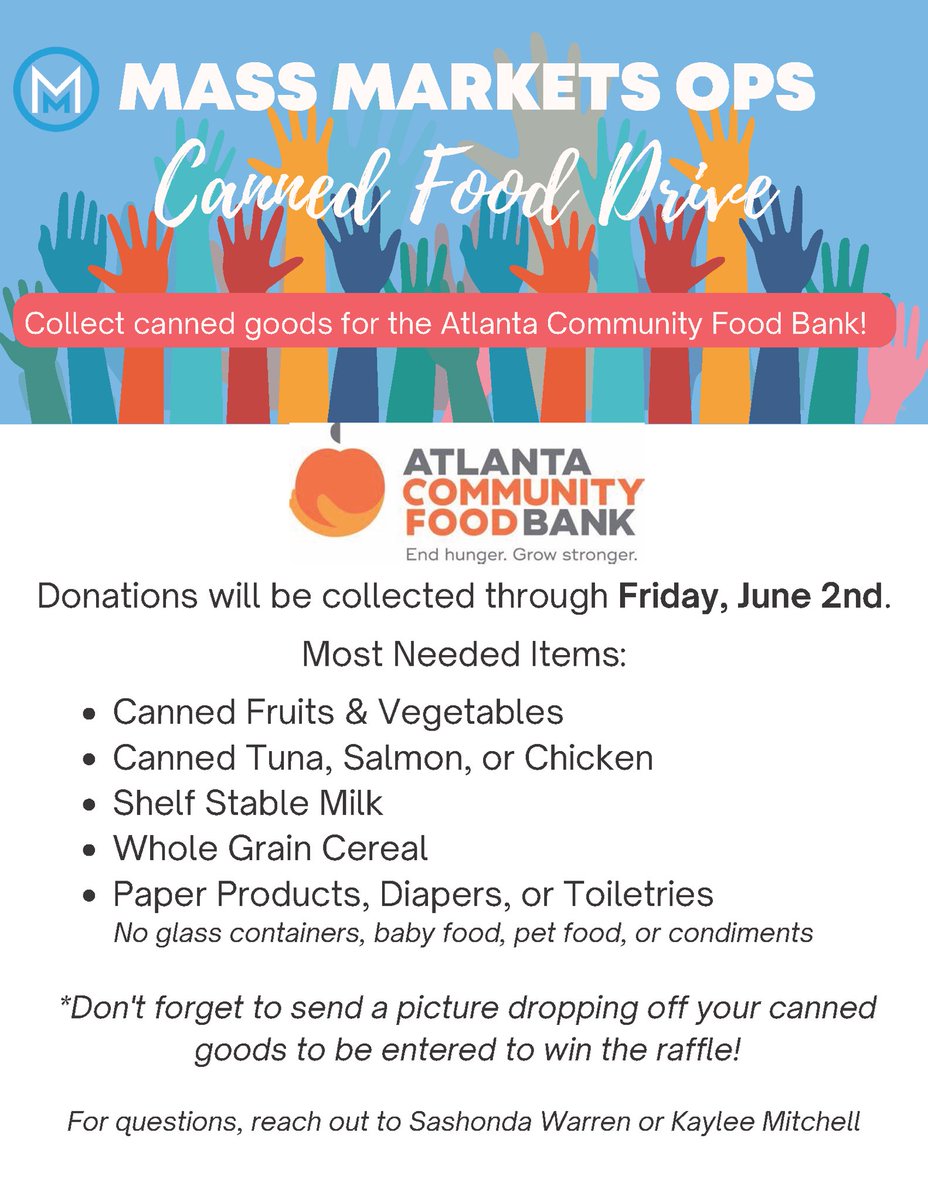 WinAsOneTeamKia's tweet photo. We need your help! We are helping local food banks in Atlanta, Dallas, and across the country with our Canned Food Drive. Donate canned goods in one of our drop boxes &amp; send a picture (link in email / Teams) to be entered into a drawing for your chance to win exciting prizes! https://t.co/1CROabYV79