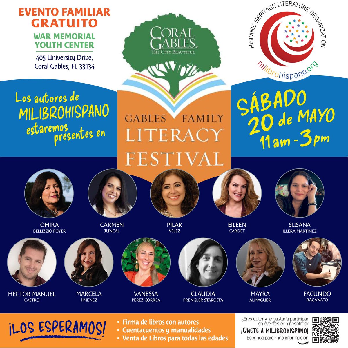 ¡Acompáñanos este sábado 20 de mayo!

Los autores de @MILIBROHISPANO Estaremos compartiendo con la comunidad de @cityofcoralgables en su 3er. Festival Literario ✨Gables Family Literacy Festival ✨ ¡un evento GRATUITO para toda la familia!

¡Los esperamos de 11 am a 3 pm!