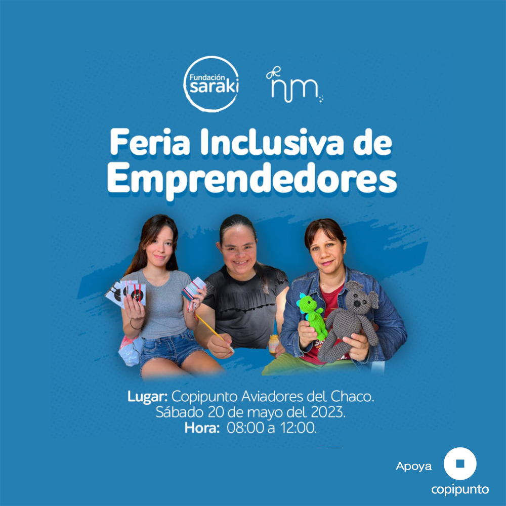 Te Invitamos  a la ❞𝗙𝗲𝗿𝗶𝗮 𝗜𝗻𝗰𝗹𝘂𝘀𝗶𝘃𝗮 𝗱𝗲 𝗘𝗺𝗽𝗿𝗲𝗻𝗱𝗲𝗱𝗼𝗿𝗲𝘀❞ en conmemoración de la inclusión laboral de personas con discapacidad 😊🫶
📅 Fecha: sábado 20 de mayo
🕑 Hora: 08 a 12hs.
📍 Copi Aviadores (Aviadores del Chaco c/ Tte. 1ro. Carlos Rocholl)