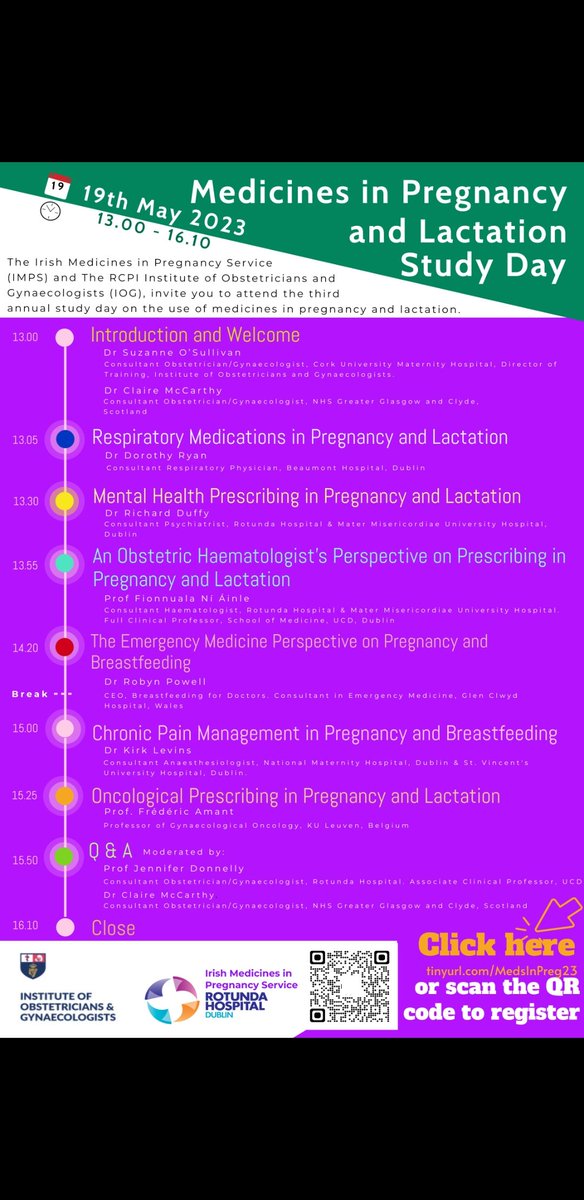 Really looking forward to presenting a session at this Medicines in Pregnancy & Lactation study day tomorrow @RCPI_news Free to attend, just register beforehand @RCollEM @KirstyChallen @NikkiAbela @EMTAcommittee @ilana_abc @stabrennan @DrChrisLukeCork @milkymedics