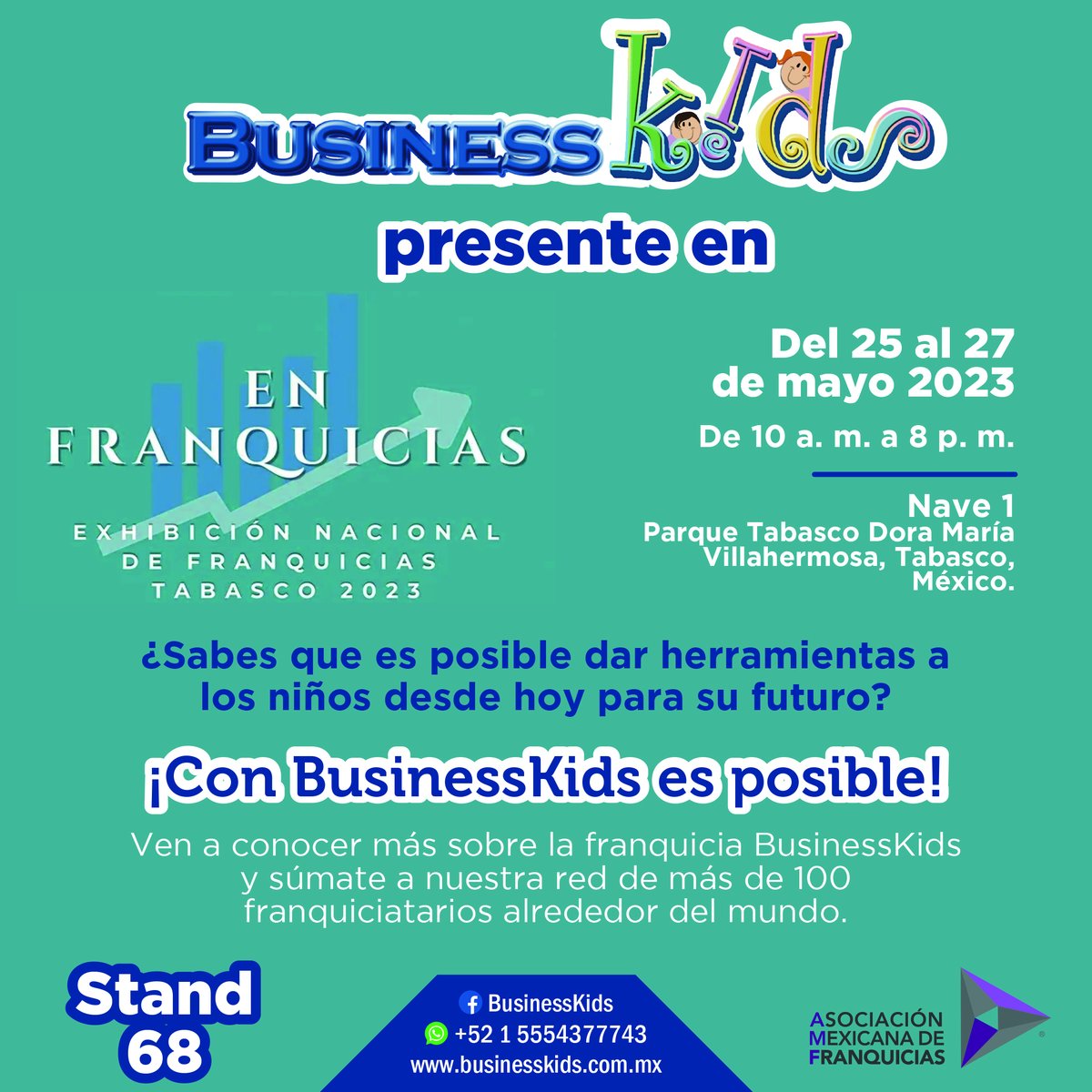 Del 25 al 27 de mayo estaremos en #Villahermosa en la #ENFranquicias. Visítanos en la Nave 1 del #ParqueDoraMaría, en el #Stand68 para conocer nuestro modelo de negocio.