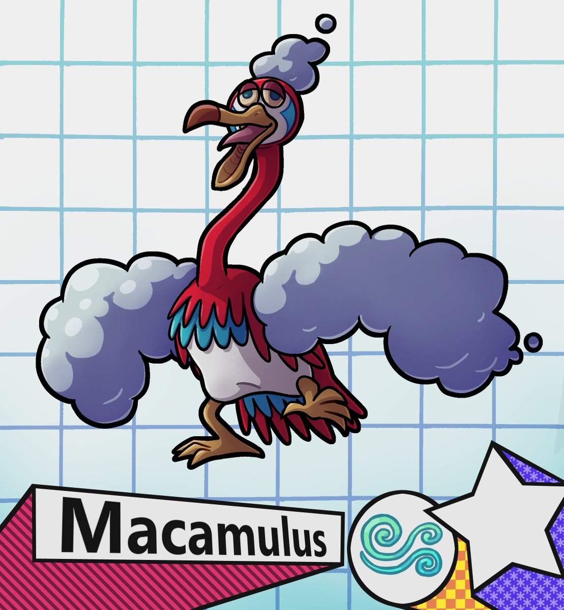 Macamulus are low-intelligence bird monsters who coat themselves in clouds. They spend a lot of time walking on the ground despite being really good at flying, probably because they enjoy being social!
