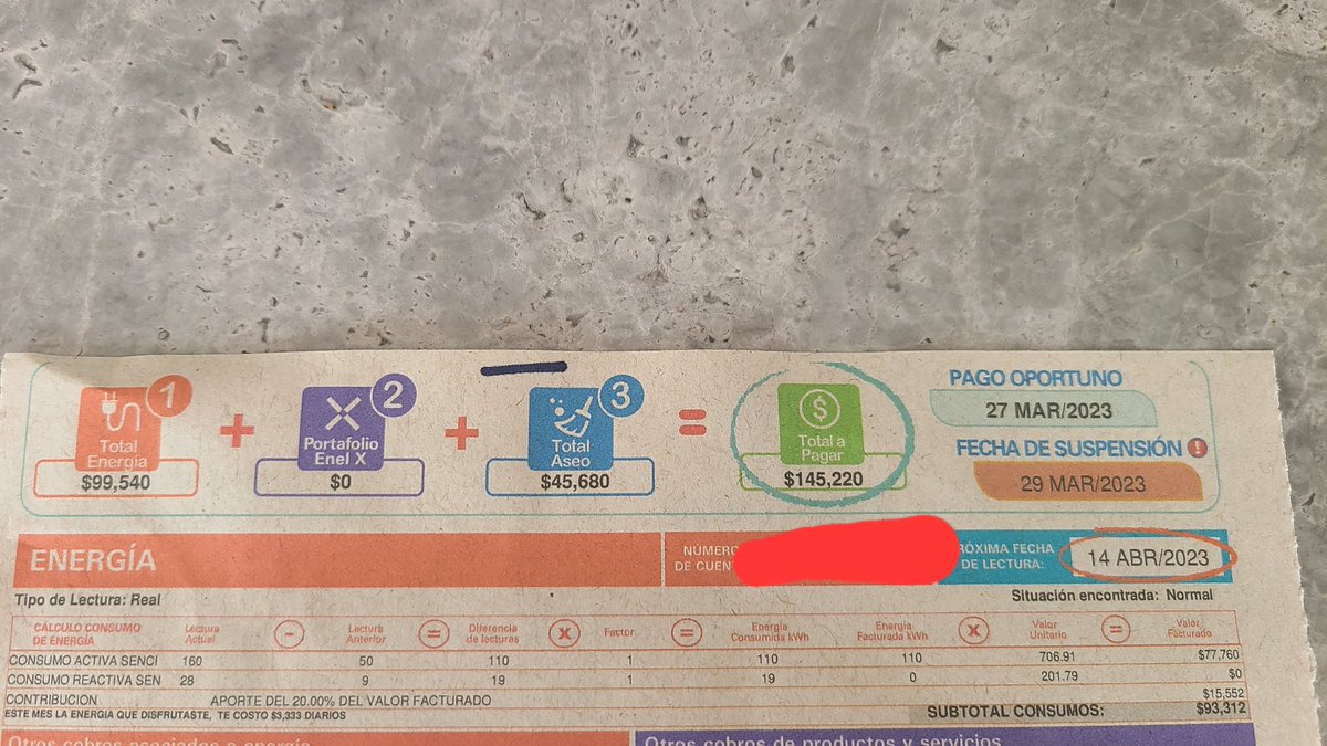 MartinSantosR's tweet photo. Señor@s @EnelColombia ¿Cómo es posible que el consumo de energía haya disminuido (110 a 108 kWh) pero la factura llegó 60% más cara? No exageren. ¿Les pasa igual? 😡 https://t.co/5TItJFFZAS