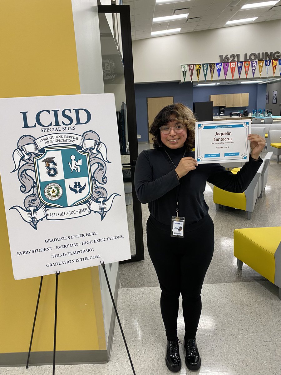 EveningFlex's tweet photo. Congratulations to Jacqueline S. from Lamar Consolidated High School for earning her Geometry A credit at 1621 Place Evening Flex. Way to go! We are so proud of you! @lcisd_specials @LCHSMustangs #SpecialSitesSuccess #betheonelcisd https://t.co/7fMF9FYhiE