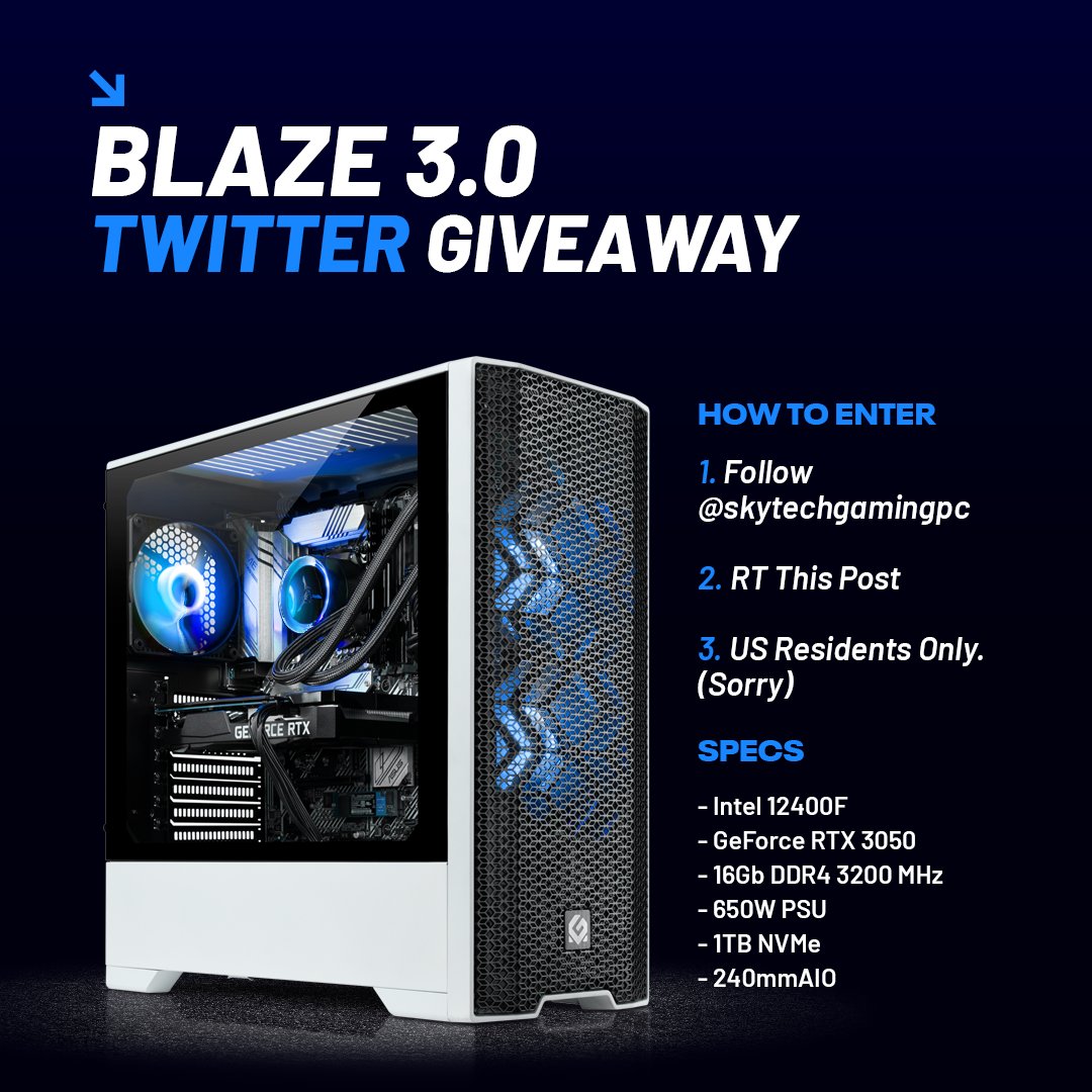 We are giving away a Blaze 3.0!!! To Enter: 🤝 Follow @SkytechGamingPC 🔁 RT this post. 🇺🇸 Must live in the US. Winner will be announced Monday 05/22/2023 <-- (Edited because I'm dumb 🤣) Good Luck Everyone!