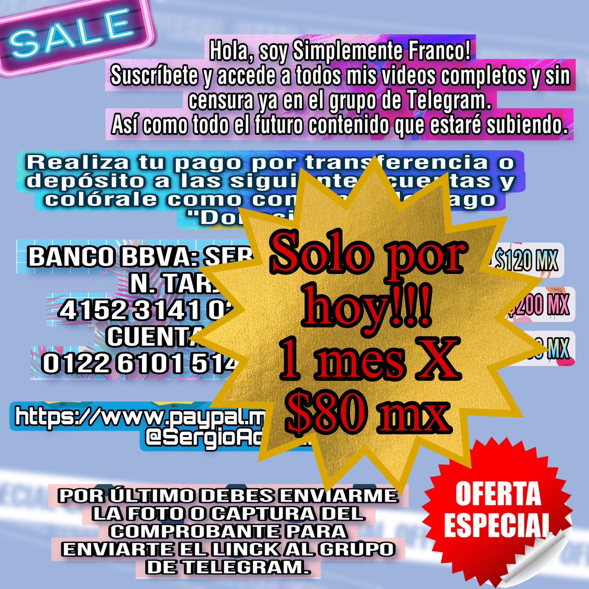 Simple_Franco's tweet photo. Aprovecha esta oferta solo por el día de hoy!!!
Acceso de un mes a mi grupo privado de Telegram🔥Envía DM para solicitar más información @EncuentroGayMty https://t.co/LEDifWqZiq