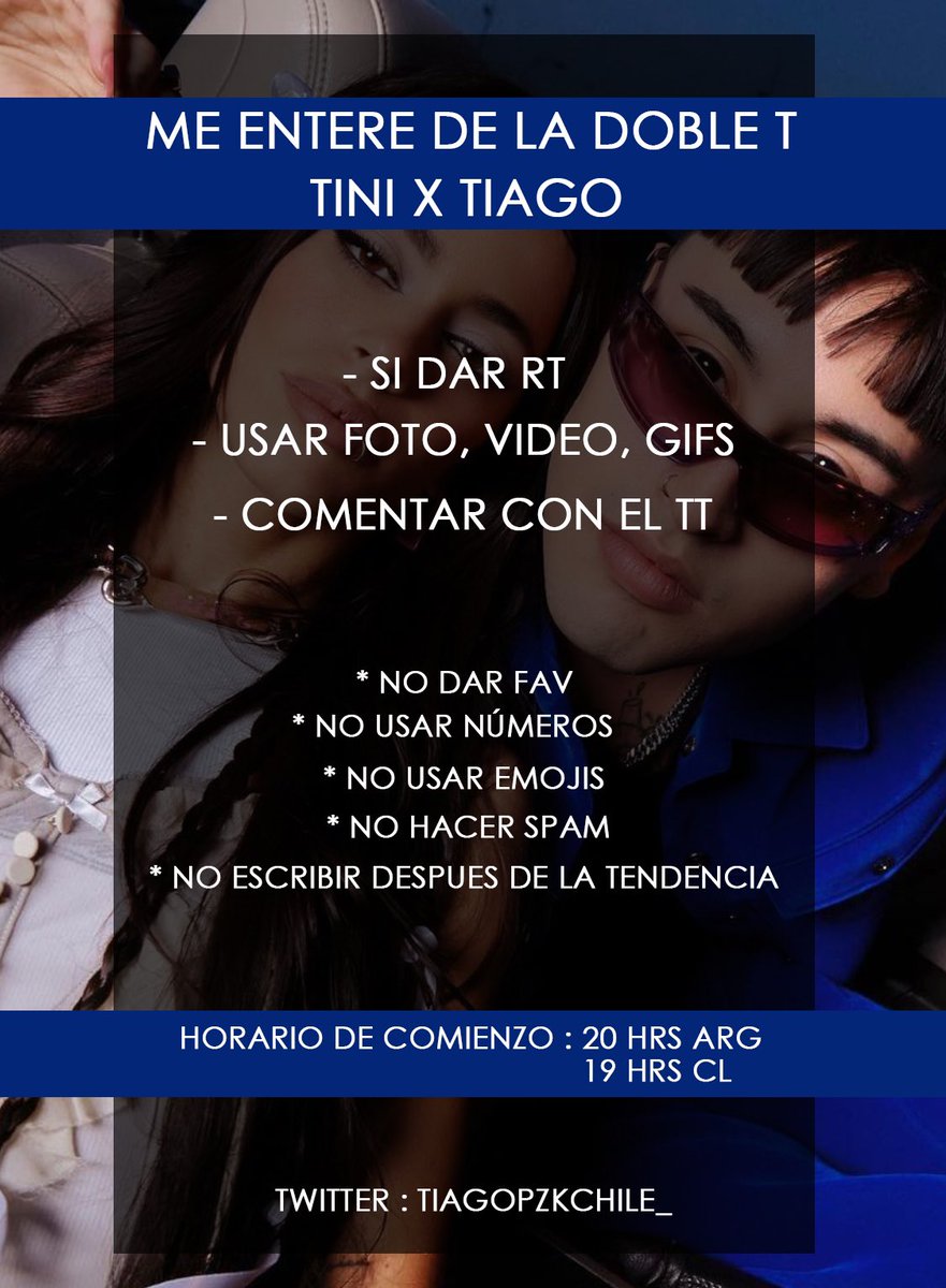 tiagopzkchile_'s tweet photo. Los invitamos a sumarse! 

Nos unimos al fandom de Tini con los tts para esperar el lanzamiento de “Me Enteré” 🔥💙

ME ENTERÉ DE LA DOBLE T
TIAGO X TINI

Los esperamos 🫶🏻 https://t.co/z3hzxyrR5e