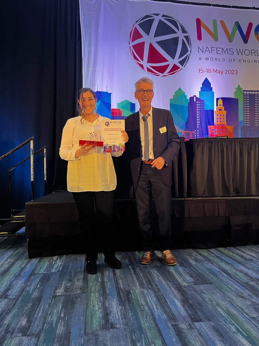 Huge congratulations to our brilliant Ph.D. student, Mariam Emara, for winning the coveted Innovative Use of Simulation Technology Award from NAFEMS, sponsored by Siemens!  A phenomenal accomplishment, Mariam!

<a href="/GTaerospace/">GTaerospace</a> 

#NWC23 #Siemens #ASDL #GeorgiaTech