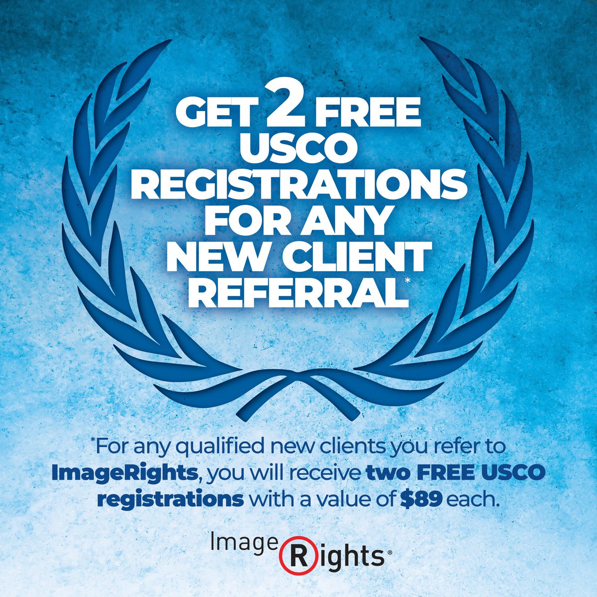 ImageRights's tweet image. 📢 Exclusive Referral Promo! 2 FREE USCO Registrations!

Refer qualified clients to ImageRights and get 2 USCO registrations—$89 value each! 

Spread the word, retweet and tag your creative friends to protect your work, and reap rewards! 
#ImageRightsPromo #ReferralRewards #USCO