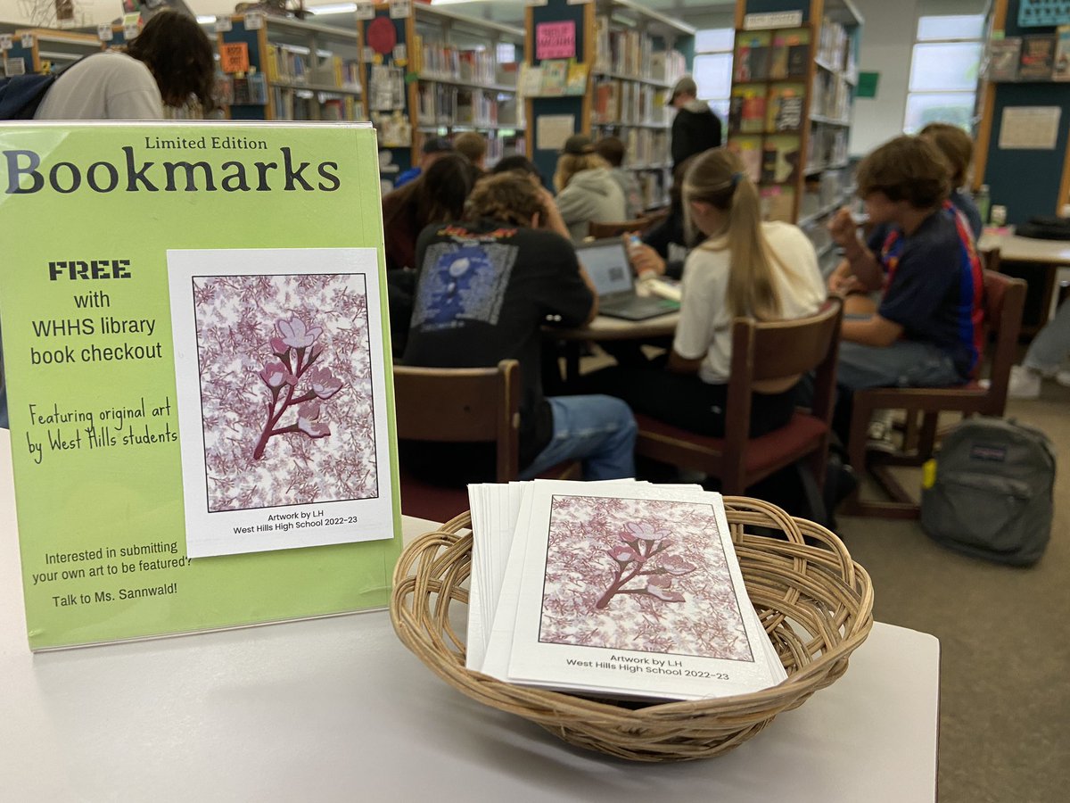 WestHillsLIB's tweet photo. Our latest bookmarks feature some beautiful student artwork! Pick up one for your summer reading! #whhspack #whhreads https://t.co/RtOBvCIgp6