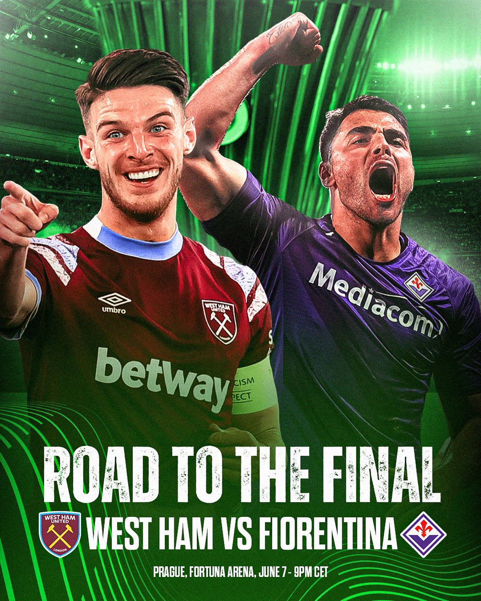 FabrizioRomano's tweet photo. Europa League final: Sevilla vs AS Roma, Budapest, May 31.

Conference League final: Fiorentina vs West Ham, Prague, June 7.

…and Champions League final: Man City vs Inter, Istanbul, June 10.

Guess the winners ⤵️🏆✨ https://t.co/ajiWuQweCF