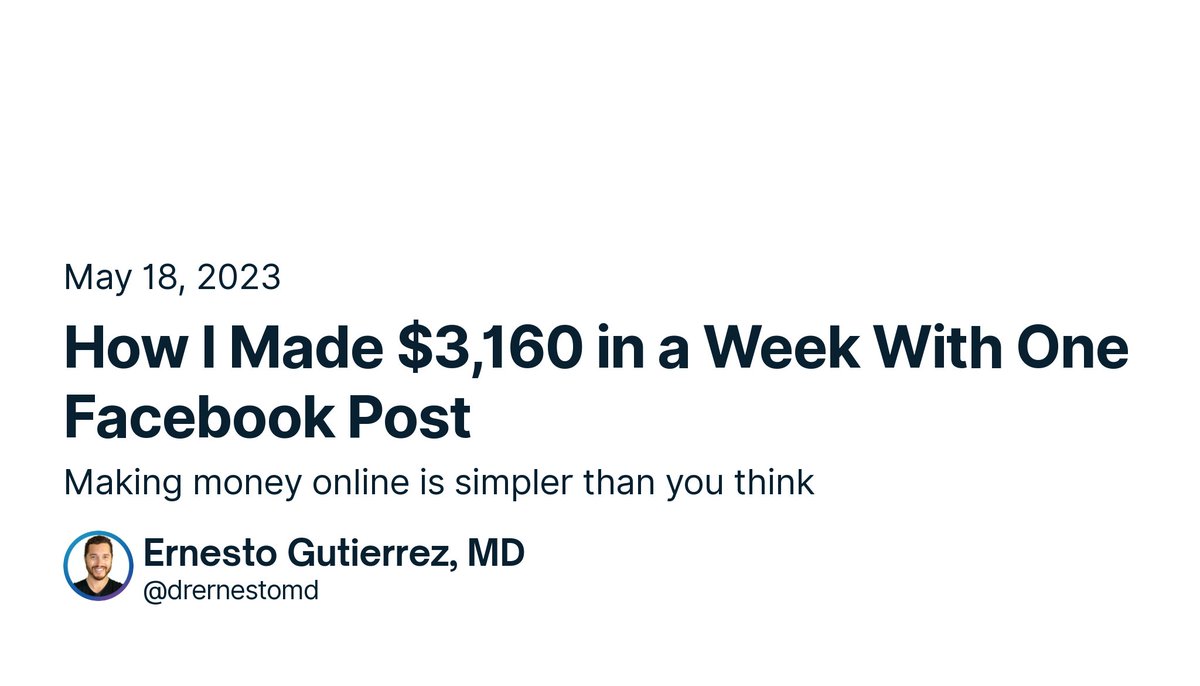 New shipment! How I Made $3,160 in a Week With One Facebook Post by drernestomd. 

👉  Read it —&gt; x.com/drernestomd/st…

#ship30for30