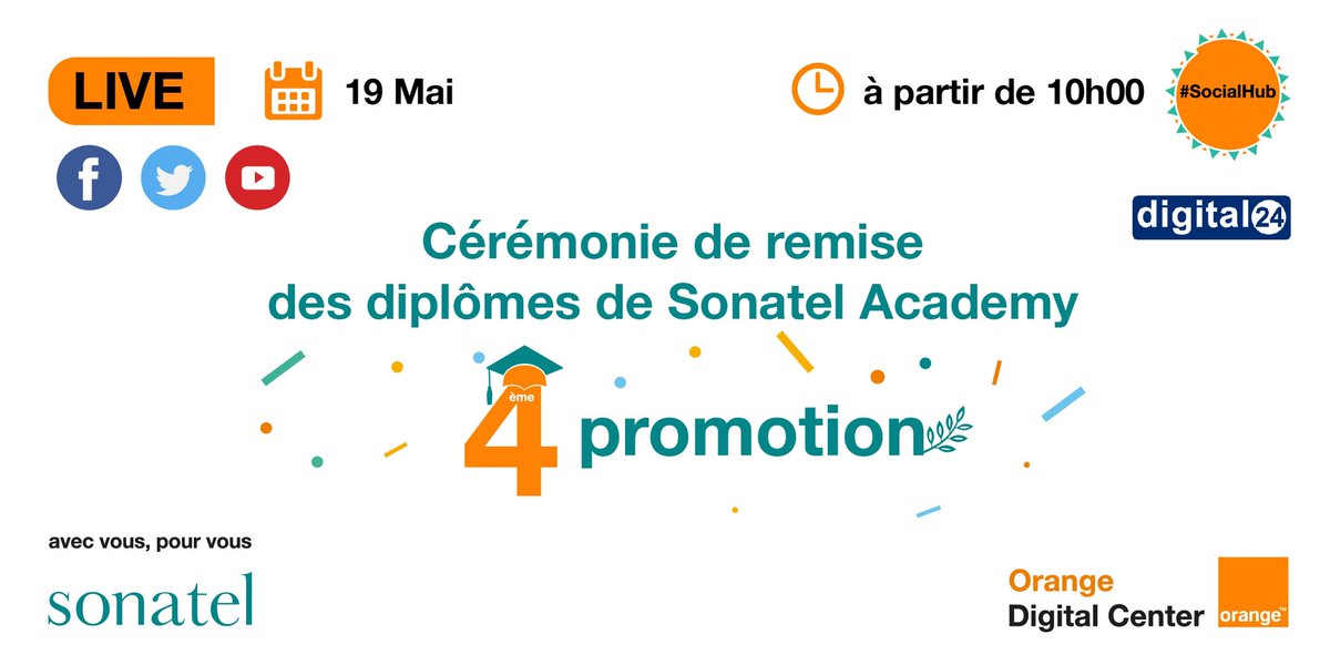 La promo 4 de Sonatel Academy et la 1e promotion des « Hackeuses » recevront leurs certificats de spécialisation ce vendredi 19 mai.
Nous vous invitons à vous joindre à nous demain à partir de 10H sur nos réseaux sociaux pour suivre en LIVE la cérémonie de remise.