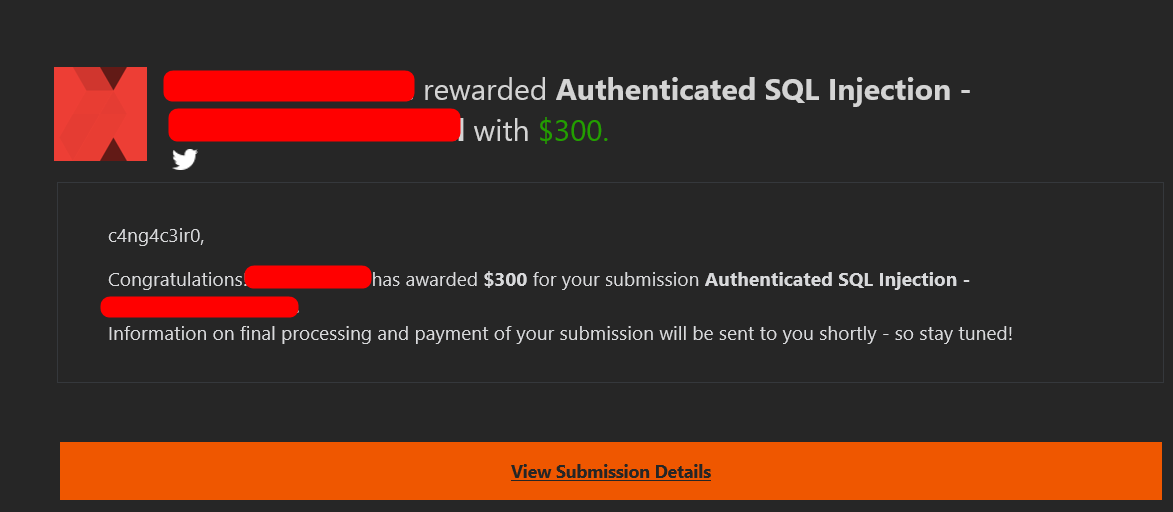 I earned $300 for my submission on @bugcrowd bugcrowd.com/c4ng4c3ir0 #ItTakesACrowd