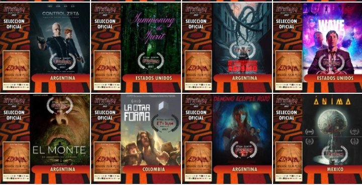 ETREUMFilmFest's tweet photo. This is the official selection of the feature films category of the #ETREUMHorrorFilmFest 2023. 
#Ánima 🇲🇽
#DemonioEclipseRojo 🇦🇷
#LaOtraForma 🇨🇴
#ElMonte 🇦🇷
#TheWave 🇺🇲
#MeEncontrarásEnLoProfundoDelAbismo 🇦🇷
#SUMMONINGTHESPIRIT 🇺🇲
#ControlZeta 🇦🇷
 #Horror  #Fantasy #Film https://t.co/R4OmR5FKM0