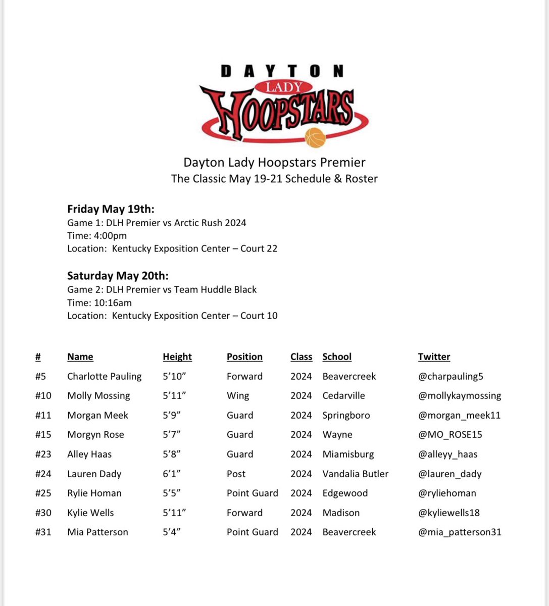 Excited to be back on the court this weekend at the Classic in Louisville!  Coaches - be sure to check this talented group out!  Pool play schedule and roster are 👇🏼. #dlhfamily