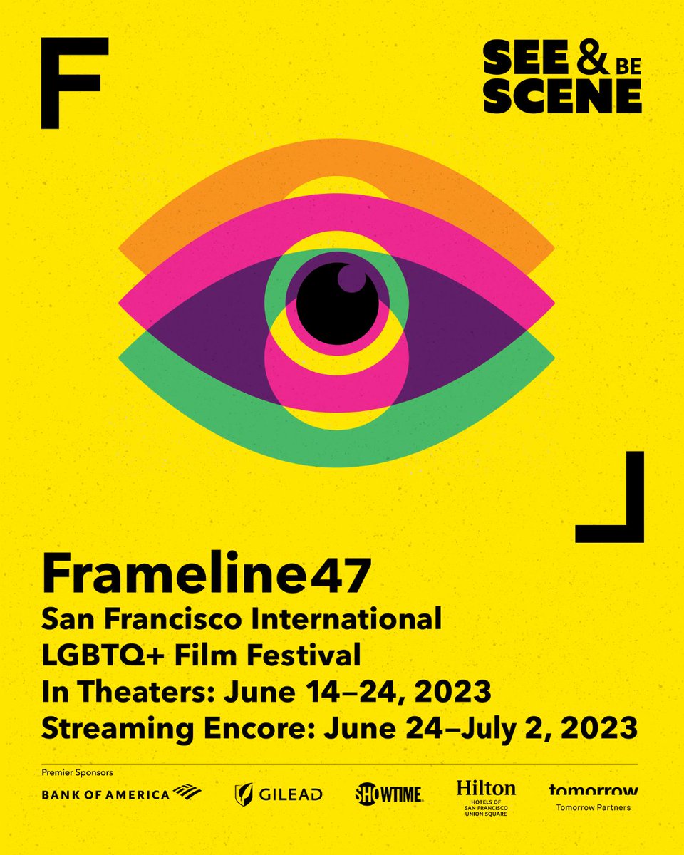 Ta-da! Presenting the ~official~ artwork of #Frameline47 designed by Tomorrow Partners...

Make it easy & get a pass for @Castro_Theatre, @TheNewParkway, or a streaming pass to enjoy films anywhere in the US June 24-July 2. Join the fun at frameline.org 👀