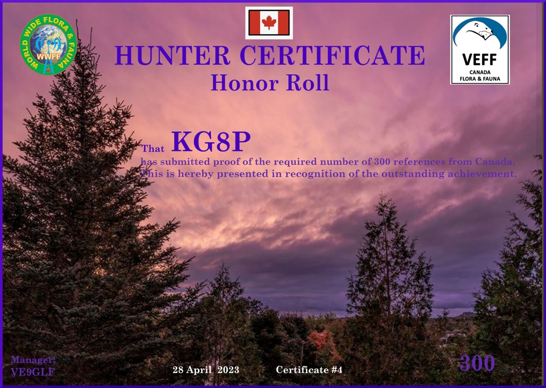 wwff44's tweet photo. Congratulations Tom, KG8P on your #VEFF Hunter Honor Roll / #wwff44 #wwff #AmateurRadio #hamradio #ssb #cw #Canada / 73 ES 44 https://t.co/4KVt2I4Sl7