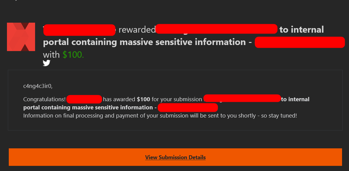 I earned $100 for my submission on @bugcrowd bugcrowd.com/c4ng4c3ir0 #ItTakesACrowd