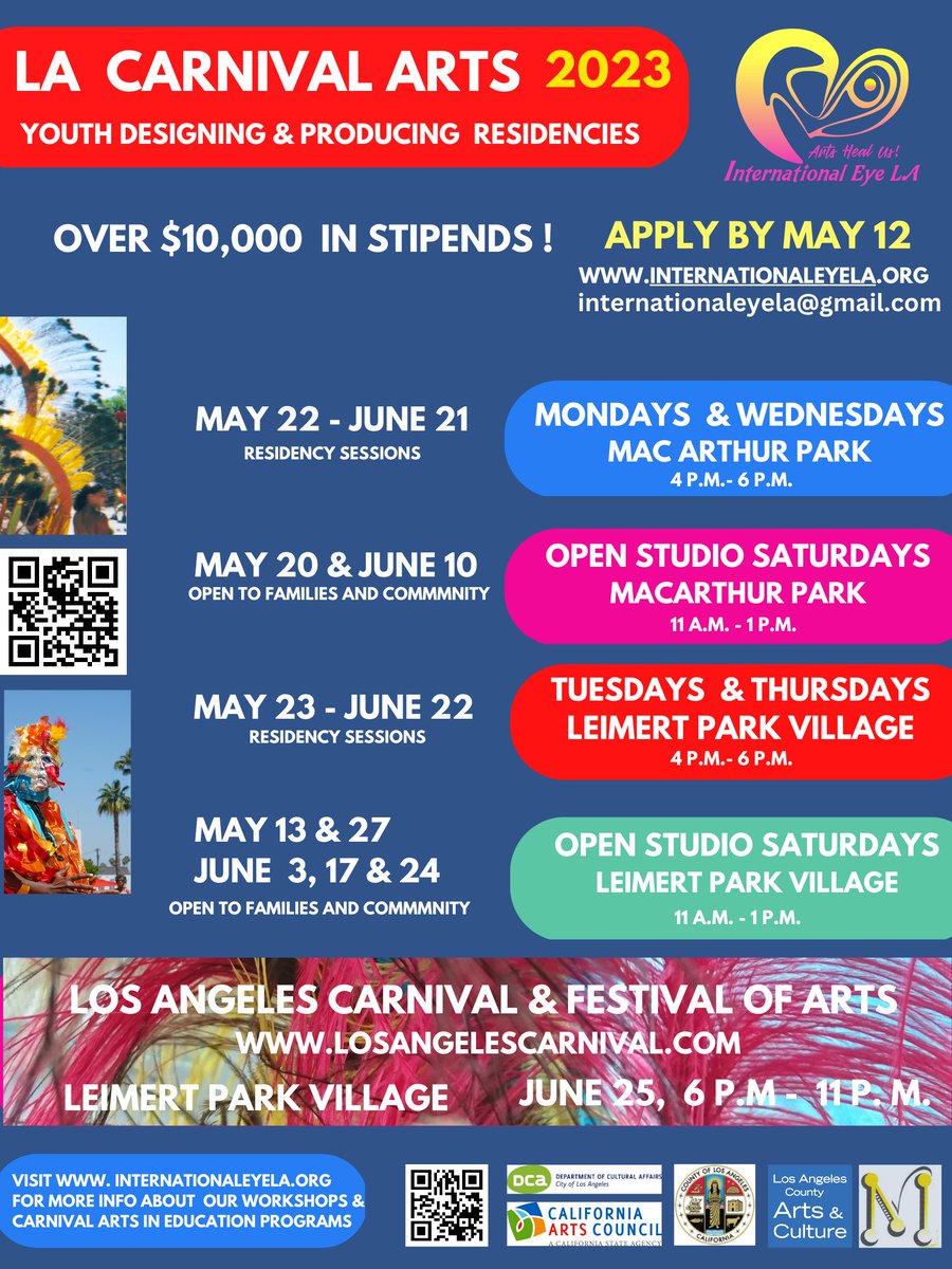 Please join the community for LA Carnival Arts 2023. There are many activities scheduled in the months of May &amp; June. Please see the flyer.