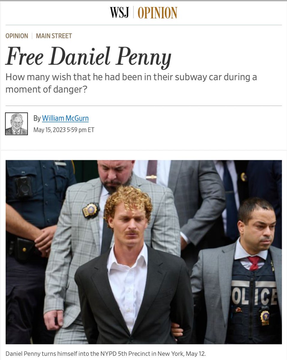 When the WSJ openly calls for freeing Daniel Penny, you're finally witnessing a real-time Righteous Radicalization of the Right. This headline doesn't get published 5 years ago. 

What caused this? Maybe some of the following:  

The Michael Brown 'Hands up, don't shoot' lie
Mass…