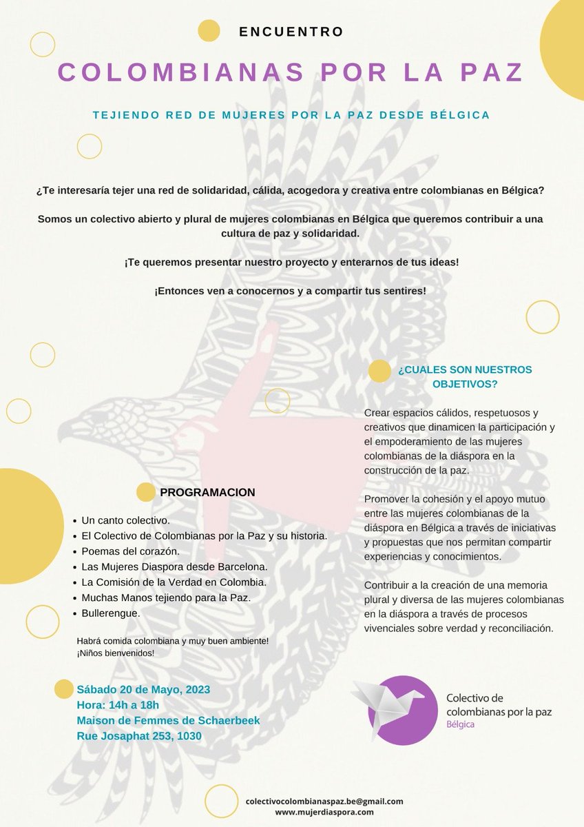 En español, Bruselas 20/mayo
Encuentro de mujeres colombianas: