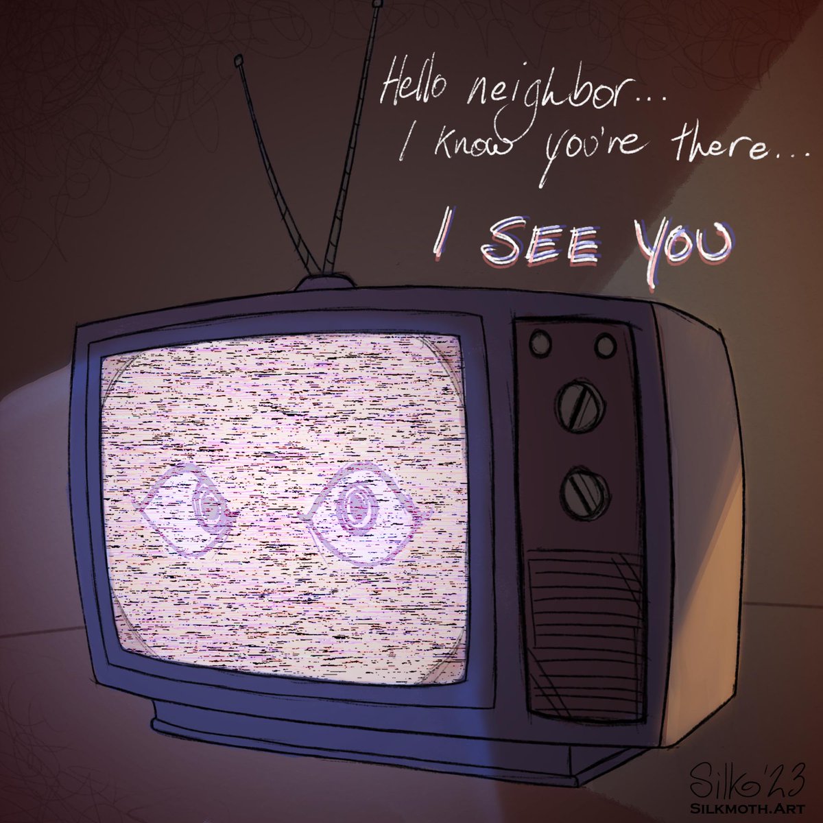 The tv static video is my favourite secret and seeing Wally's eyes in it is what triggered my hyperfixation.  

#welcomehome #welcomehomepuppetshow #welcomehomearg #welcomehomefanart #wallydarlingfanart #welcomehomesecrets #scopophobia #eyecontact