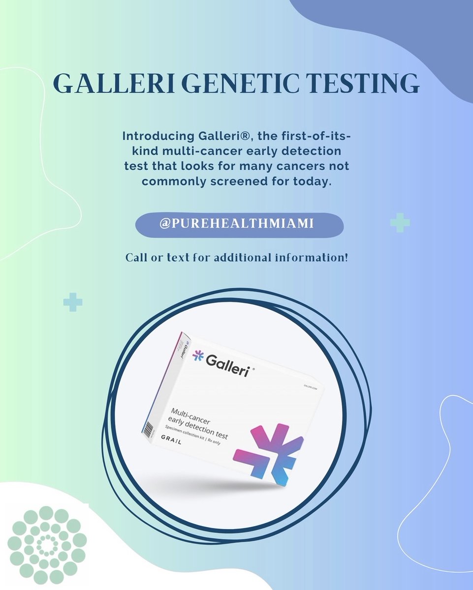 PUREHealthMiami's tweet photo. It’s Testing Thursday at PURE health and wellness! 🩺👩🏻‍⚕️ Galleri offers a great way to screen for the early detection of cancer. Check for active tumor DNA with a simple blood test! Call or text us for more information 👍🏼 
•
•
•
•
•
#galleri #genetictesting #testingthursday https://t.co/Dew47jWXgi