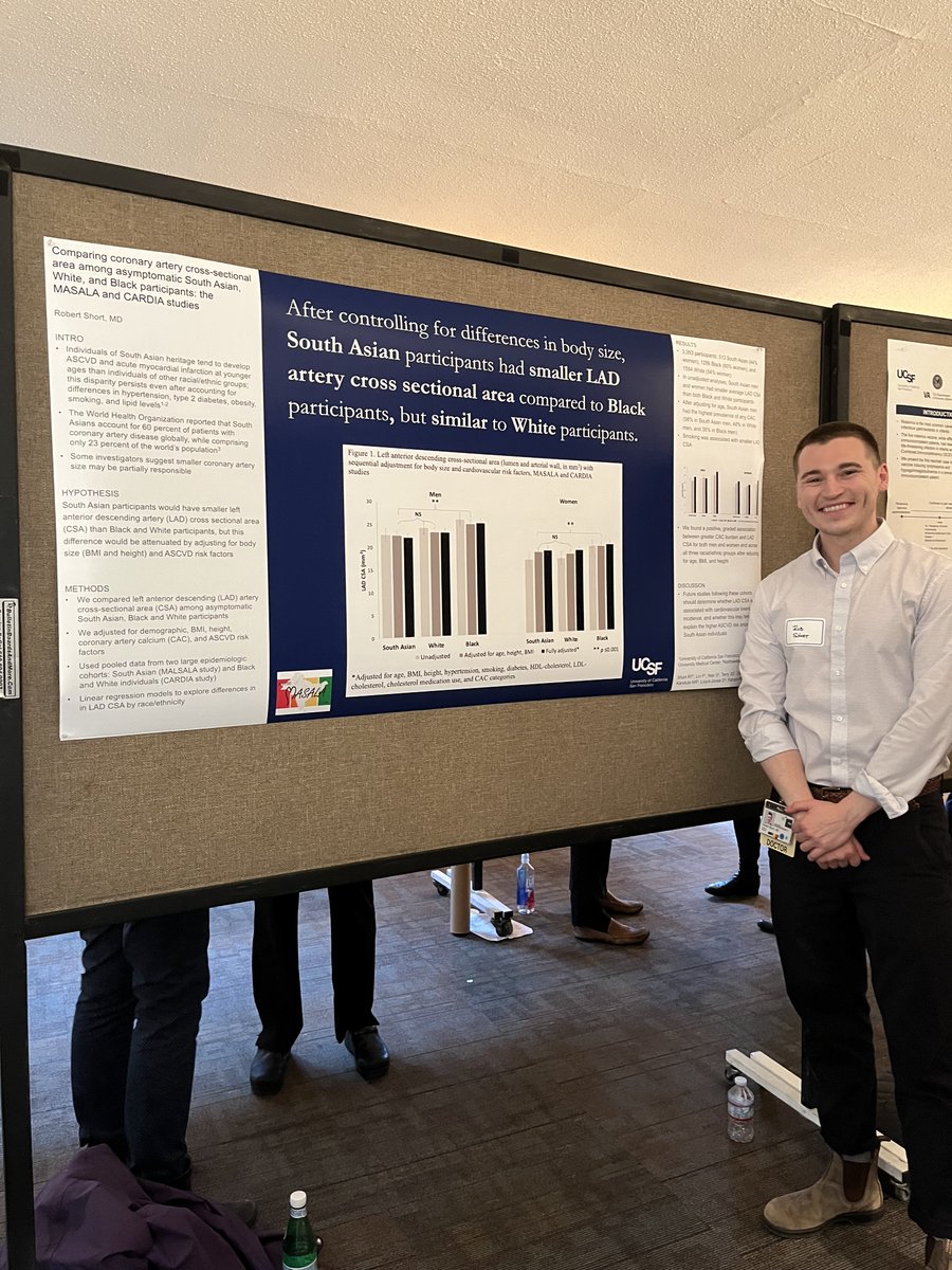 UCPC R2 Dr. @rob_short3 w/ 2(!) posters: -promoting self-directed learning & proactivity among medical students -comparing coronary artery cross-sectional area among asymptomatic South Asian, White & Black participants from @masala_study & CARDIA w/ mentor Dr. @alka_kanaya 4/n