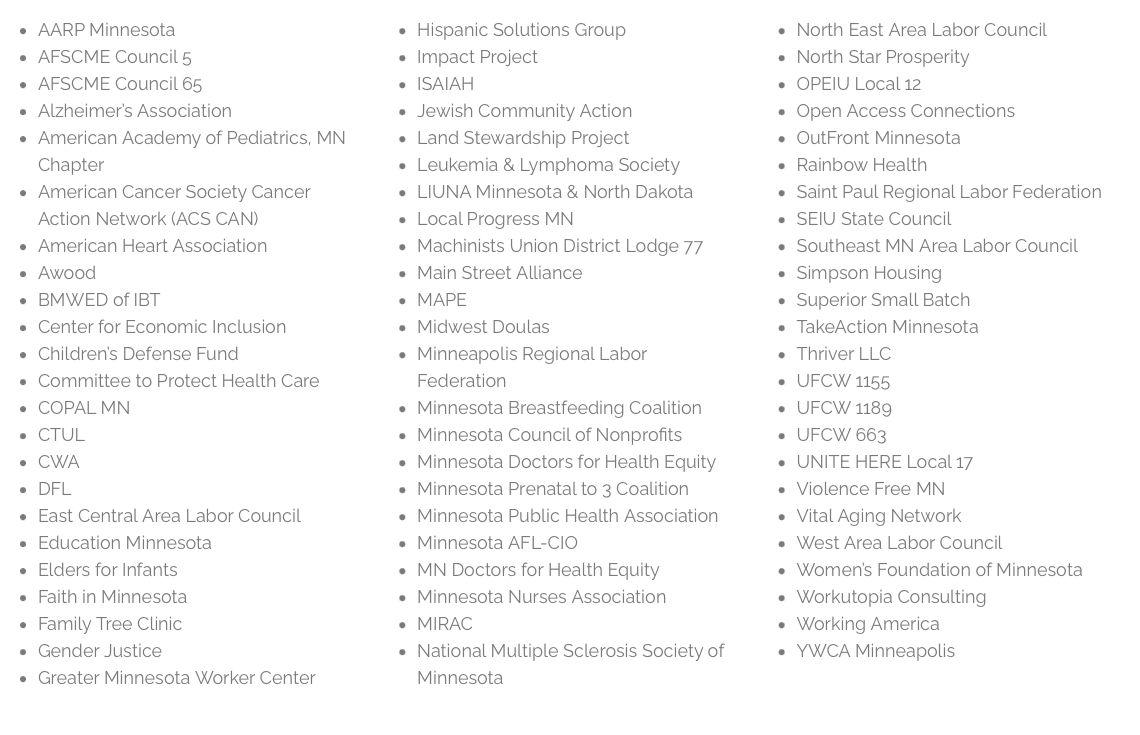 We are proud of our broad coalition of faith, labor, community, and small business groups. #mnleg #PaidLeaveMN