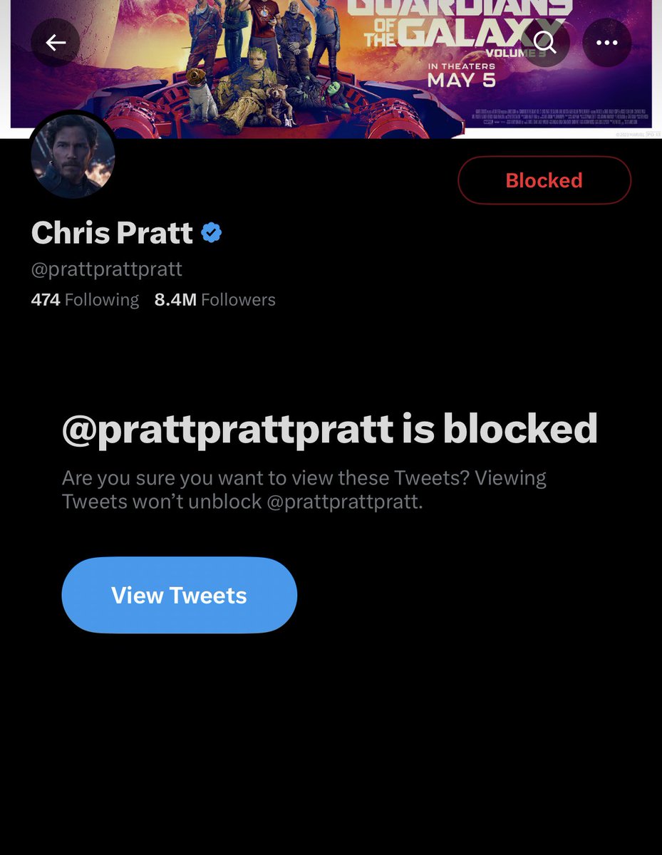 brutakin's tweet photo. GOTG 3 sent me into emotional distress so I blocked chris pratt https://t.co/7pBeDq6zn3
