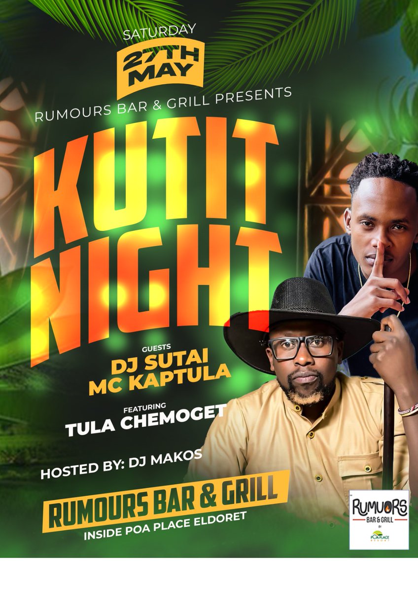 poaplaceeldy's tweet photo. A night of music, dance, food, and fun with friends - what better way to celebrate Kalenjin culture? π₯π₯ππΊ
Tell a friend to tell a friend!!
#poaplaceresort #rumoursbar #bar #eldoret #kutit #kutitnight #kalenjin #music #eldoretnightlife #eldoretnews #eldoretevents https://t.co/MSU24mSSwB