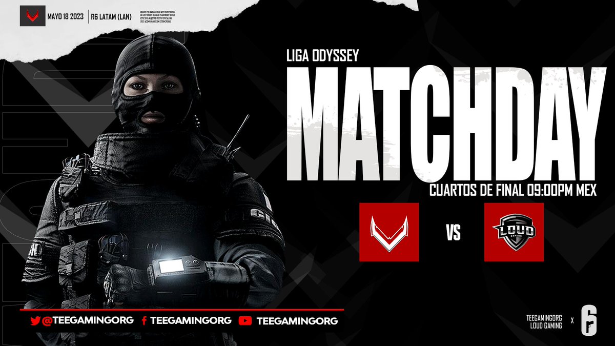 TeeGamingOrg's tweet photo. Nos vemos hoy en @LigaOdysseyOf 4tos de final para seguir avanzando
@Rainbow6Game 
⏰️ 9:00 pm
🆚️ @LouDCup_MX 
Vamos chicos!! 
🗒👤
Tee Gaming RainbowSixSeige
@Chrisgaazc 
@IEm1r 
@Mxrgan05 
@Ricardo05079734 
@Christian_5744 
@polo4john
@Abby_lyy 
@Kloufz_
@MxrmoI 
@DxmianSSJ 
Tee Gaming
"LA PIEL DE LOS CAMPEONES"  
DG: @Zaycro_d2 
Se aprecian 🔁  ❤️

#GoTeeGaming #LaPielDeLosCampeones #RainbowSixSiege #R6S #Torneo #R6Latam #R6game  #r6siege