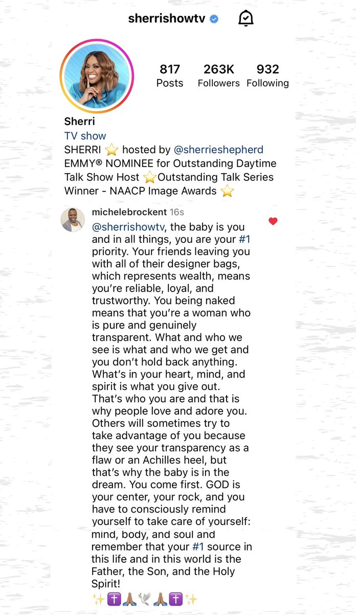 My original interpretation of your dream is in the @sherrishowtv @instagram comments section.
@sherrieshepherd
#sherri #sherrishowtv #sherrishepherd #fun #joy #laughter #daytimetv #talkshow #dream #dreams #dreaminterpretation