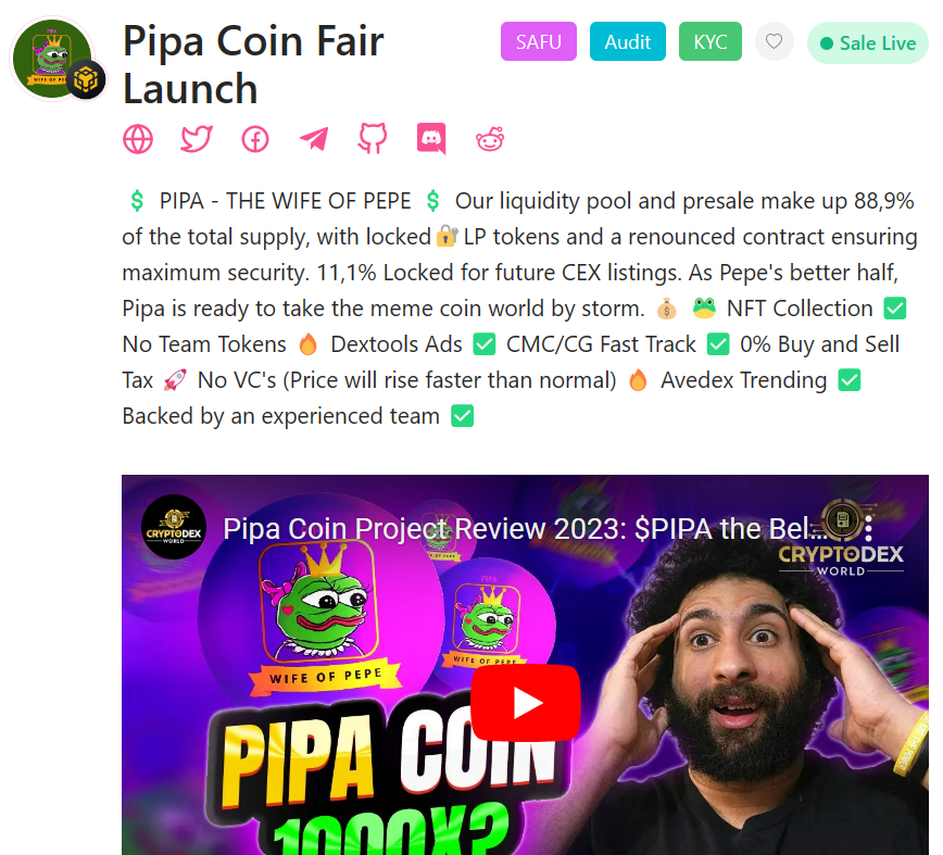 CryptoThro's tweet photo. TODAY TOP #PinkSale PICK  2

Pipa Coin Fair Launch is #Cryptothro top pick for the day. Team look genuine.
🔐LP tokens and a renounced 
💰 🐸 NFT Collection 
✅ No Team Tokens 
🔥 Dextools Ads 
✅ CMC/CG Fast Track 
✅ 0% Buy and Sell Tax 
🚀 No VC's 
Liquidity locked for 365 days, Tokenomics looks good.
Checked them out at 👇📷 https://t.co/XZMyQ2oyvU
We pick the best for you to take a look at. Please do your own research before investing. #memecoin #MemeCoinSeason #Bitboy $XRP #FEGtoken #SHIB