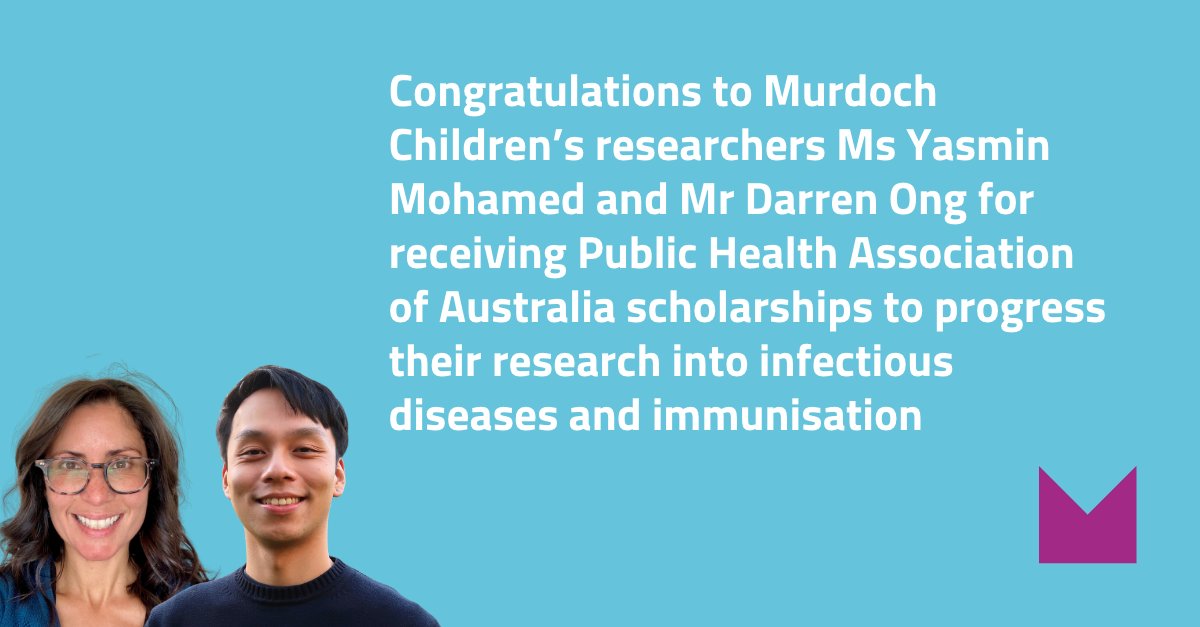 MCRI_for_kids's tweet photo. Congrats to Ms Mohamed &amp; Mr @DarrenS_Ong, who received @_PHAA_ scholarships to progress their research into #infectiousdiseases &amp; #immunisation. They will use these #scholarships to present their #research to experts at the Communicable Diseases &amp; Immunisation Conference in June. https://t.co/gAjGpDGSIt