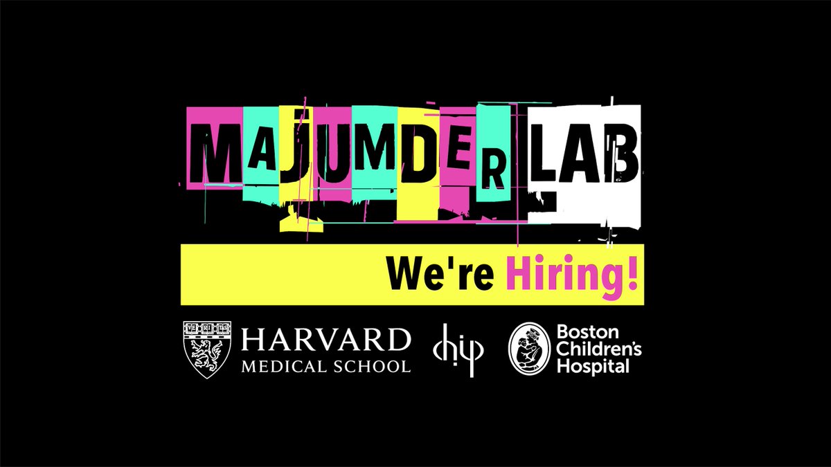 The Majumder Lab at <a href="/Bos_CHIP/">CHIP Informatics</a> [<a href="/harvardmed/">Harvard Medical School</a> &amp; <a href="/BostonChildrens/">Boston Children's</a>] is hiring! 

<a href="/maiamajumder/">Dr. Majumder is writing 🖋</a> is recruiting multiple postdoctoral fellows &amp; Boston-area under/grad research assistants for projects on ML, pandemic preparedness, &amp; misinformation. 

Apply today: airtable.com/shre9V9QeJUZ36…