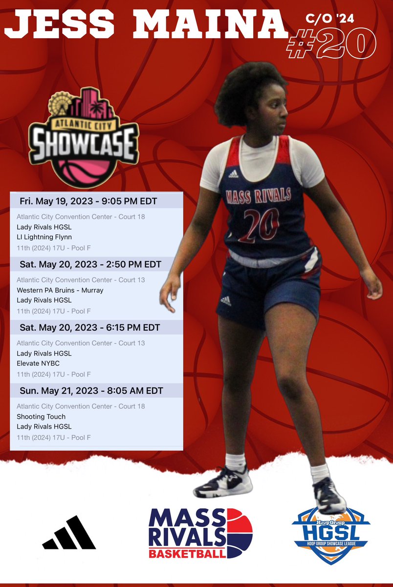 JessicaMaina2's tweet photo. Here is my schedule for this weekend’s Atlantic City Showcase!
@HoopsBrooks @LadyRivals @IAMCoachU1 @IsiahAnderson https://t.co/Uqj1jXtkqS