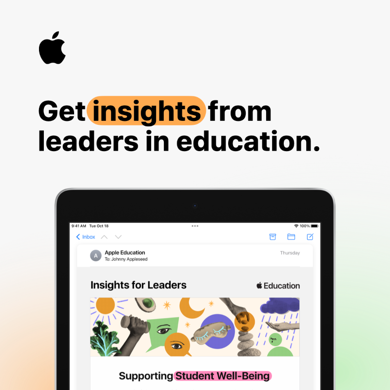 AppleEDU's tweet photo. Subscribe to get inspirational emails from Apple Education with insights from education leaders like Dr. Marie Marino from Thomas Jefferson University School of Nursing. See how you can apply what you learn to your institution! ✍️