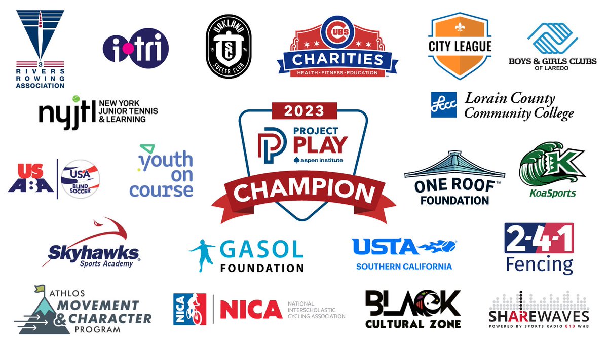 AspenInstSports's tweet photo. Congratulations to all of our 2023 #ProjectPlay Champions. These orgs committed to new, meaningful, specific actions aligned with our framework. Learn more: https://t.co/LbyscQst8y #ProjectPlay10. https://t.co/yTSBlBuXe2