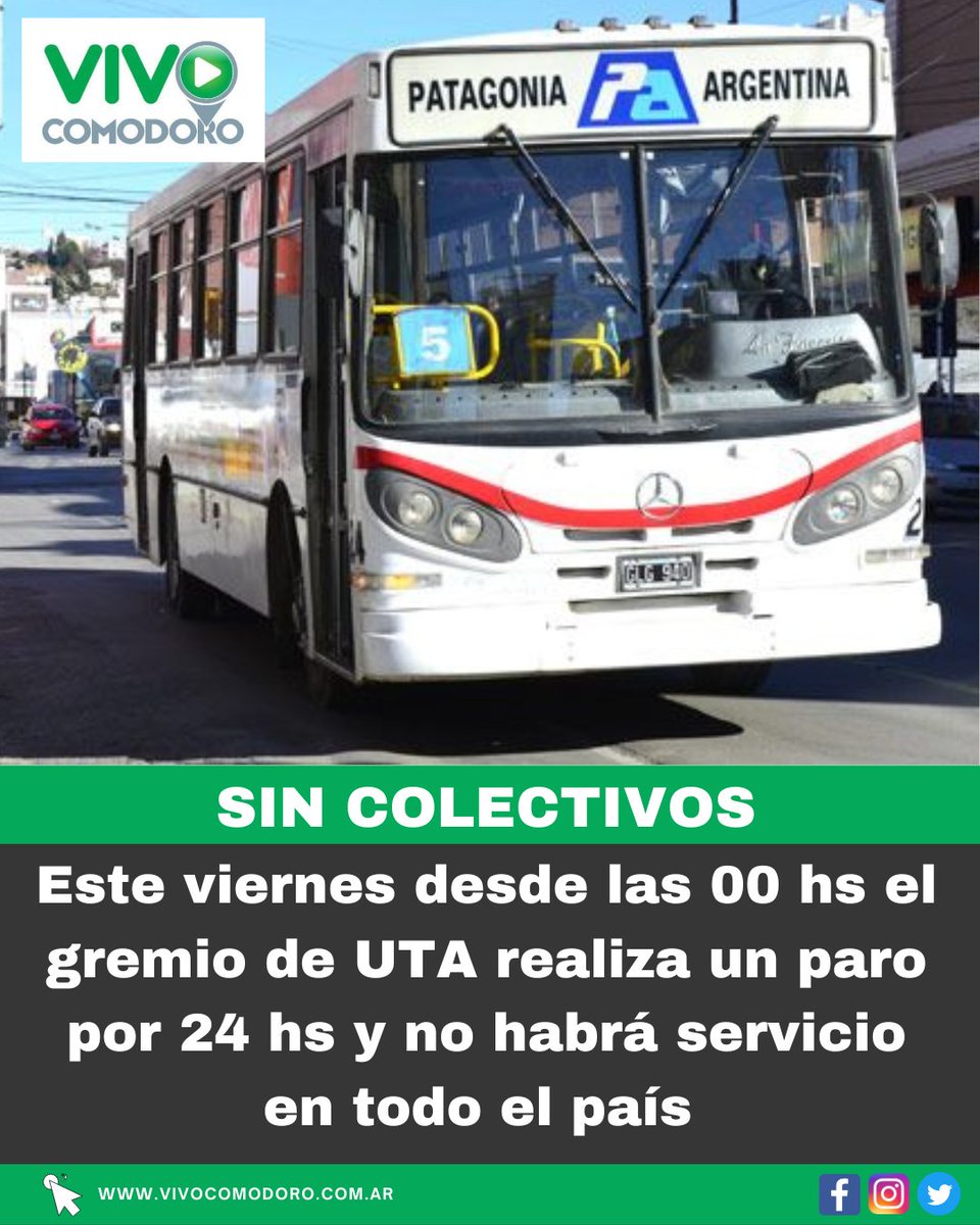 VivoComodoro's tweet photo. Este viernes 19 de mayo desde las 00hs  UTA avanza sobre un paro por 24 horas por reclamos salariales en todo el país 👇 https://t.co/KzRRPDofnw