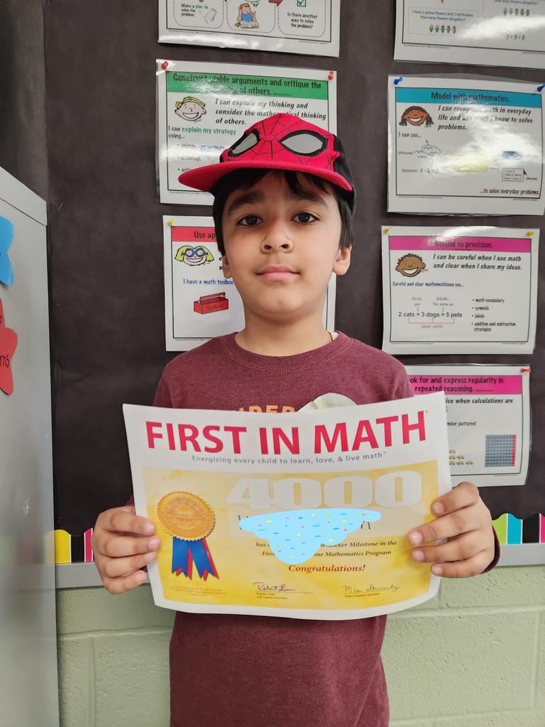 MrsStrumsky's tweet image. Very proud of this scholar for surpassing the 4,000 Sticker Milestone in #FirstInMath and completing the Spring 100 Minute Challenge! @VincentFarmBCPS