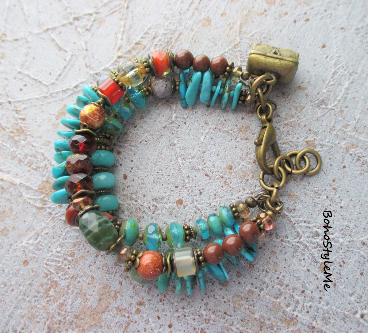 Secret Box, Turquoise Mixed Colors Gemstone Beaded Layering Bracelet, BohoStyleMe, Modern Hippie Chic Jewelry