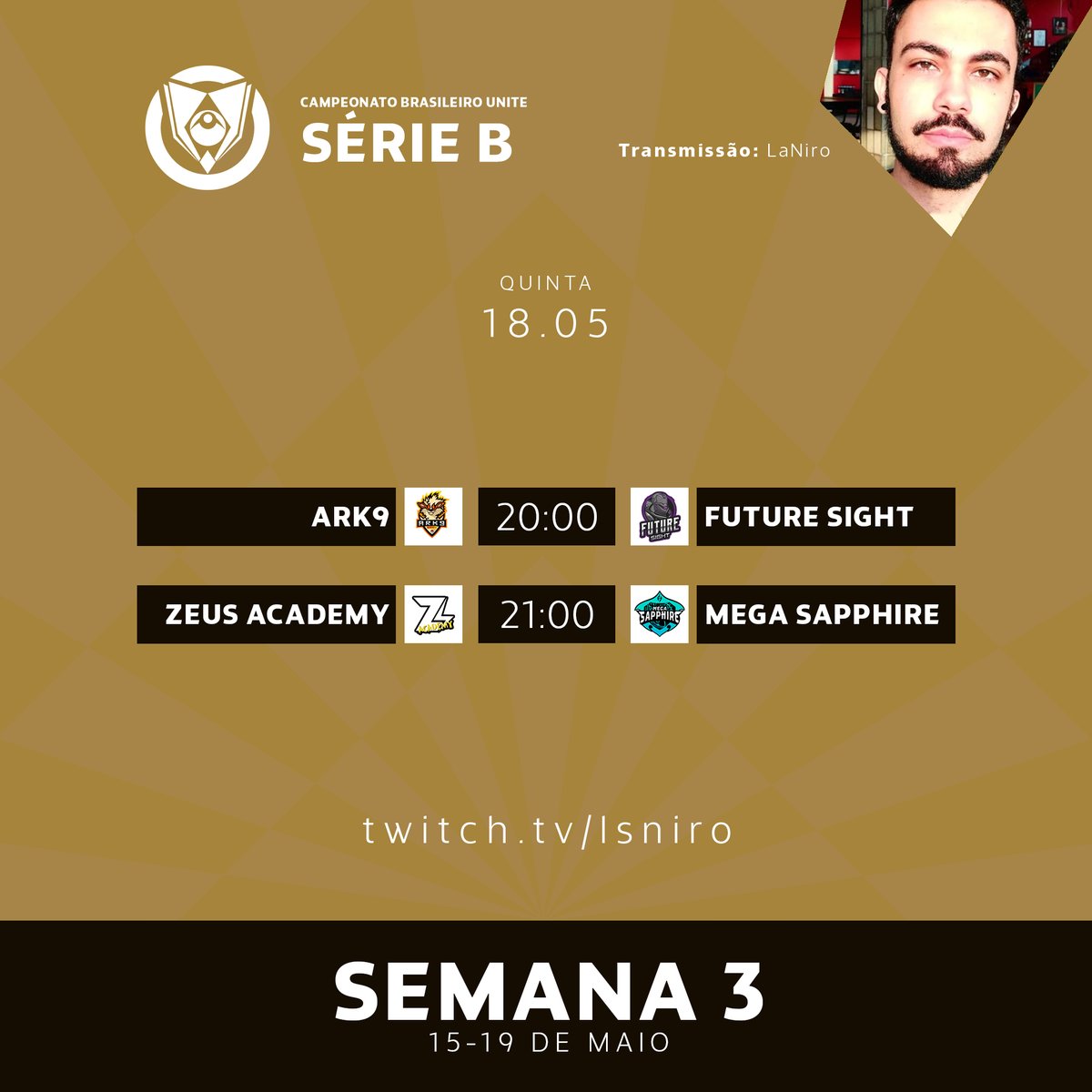 💛 CÉREBROS DO FUTURO DE SAFIRA!

É quinta de #CBU2023! Novos elencos vem para a disputa da 4ª Rodada. Confira os jogaços de hoje (e talvez haja uma live surpresa)!

⚔️ Ark9 - Future Sight
⏰ 20h00

⚔️ Zeus Academy - Mega Sapphire
⏰ 21h00

📺 twitch.tv/lsniro