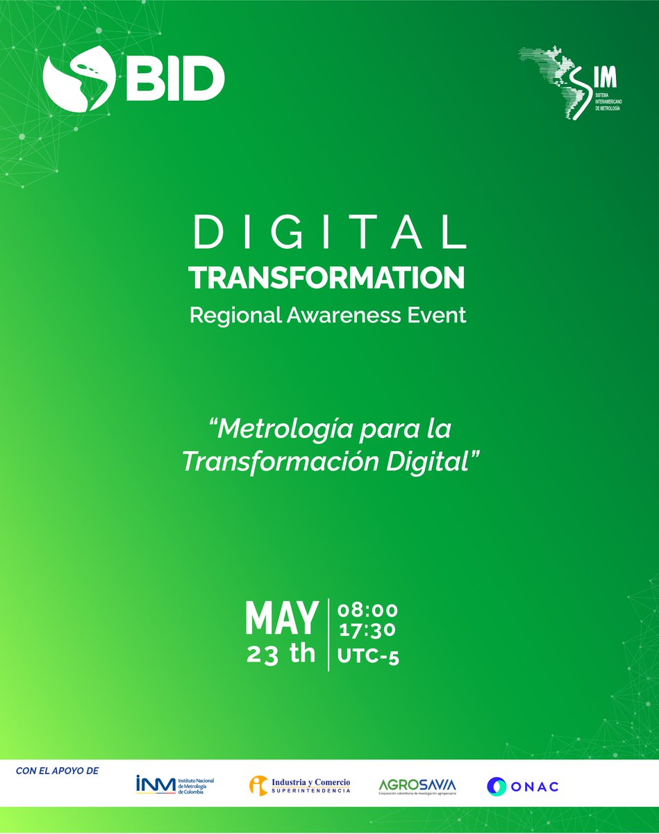 INMdeColombia's tweet photo. Semana #SIM2023 | ¿Lo estabas esperando?🤓 
Conoce las agendas: expertos nacionales e internacionales en #Metrología y #TransformacionDigital 

Participa presencial👇 https://t.co/cXOBl8t41P
Virtual Evento BID👇 https://t.co/tUG4QBaNBj
Virtual Evento WMD👇https://t.co/KuInA2rYeU https://t.co/C7p7VrGxPX